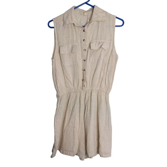 Sim & Sam Size M Medium Romper Linen Blend Lined Sleeveless Button Front NEW - Picture 1 of 6